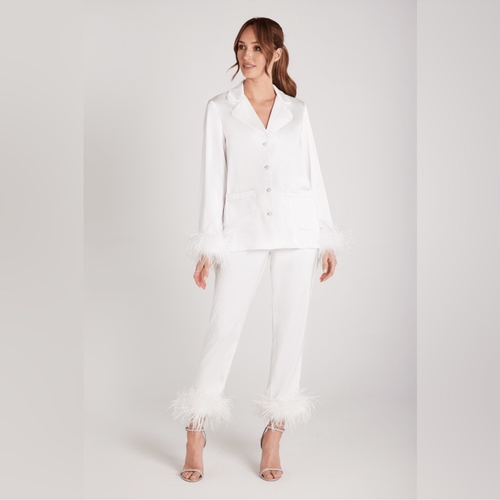 Nadine Merabi Darcie White Feather Pajamas Size Medium
